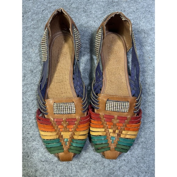 Rainbow Authentic MAYA Mexican Huaraches Leather Sandals Boho Rhinestone 9.5/10 - Picture 11 of 11